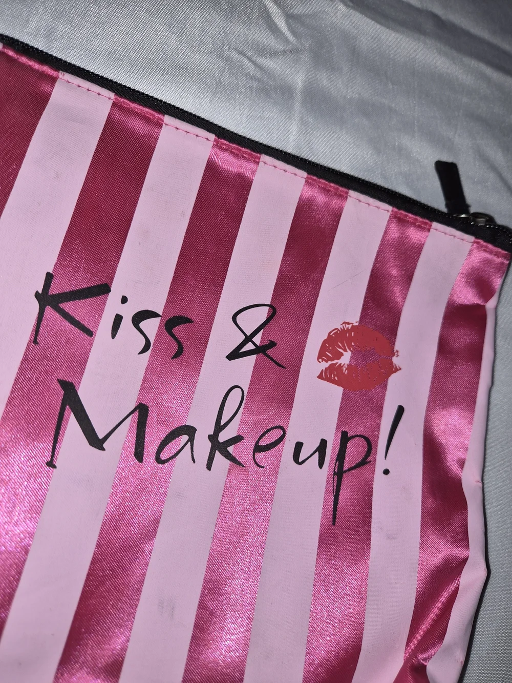 Kiss & Makeup! Pink Striped Makeup Bag